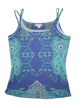 Live & Let Live Blue & Aqua Paisley Camisole Tank Top Boho Hippy Size Large